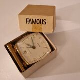 "Famous" alarm clock, automatic calendar model, vintage circa 1950, perfect condition