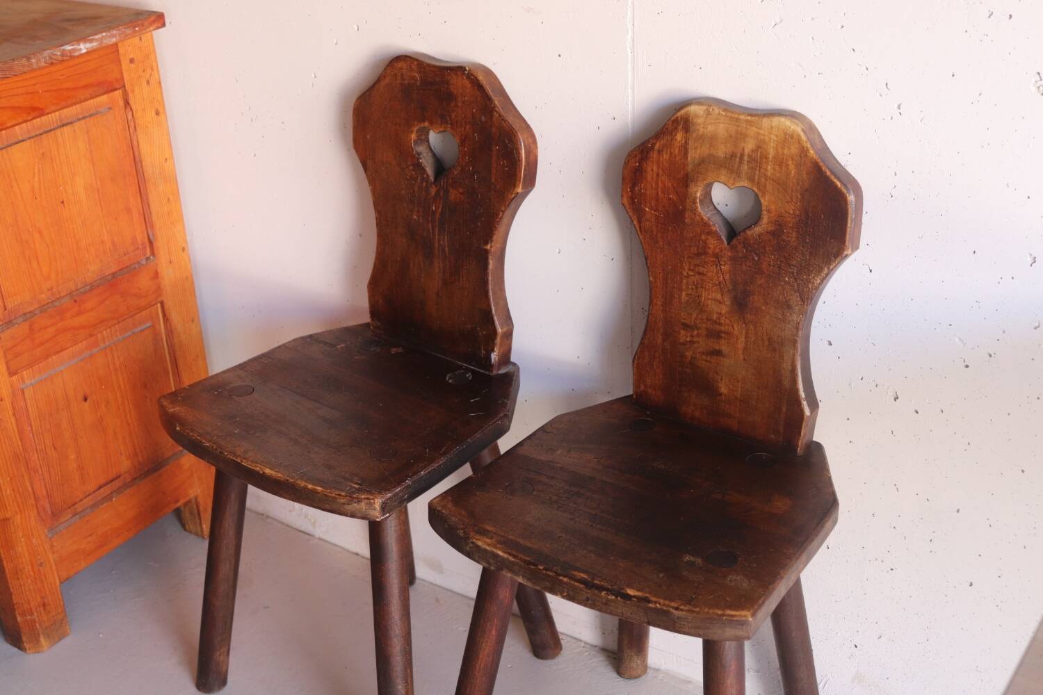 Pair of antique Alsatian wooden chairs