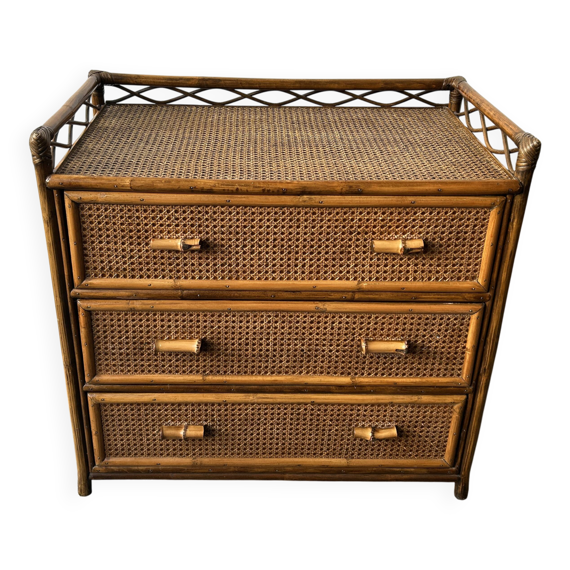 Commode en bambou et rotin Angraves des années 1970