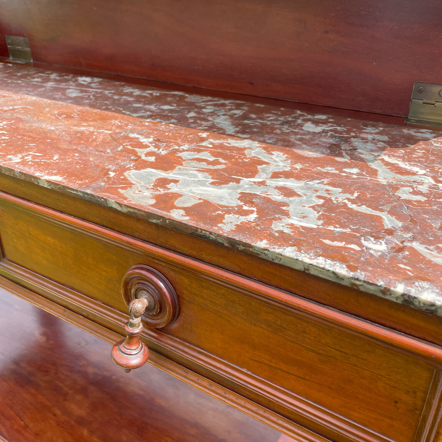 Console desserte acajou et marbre
