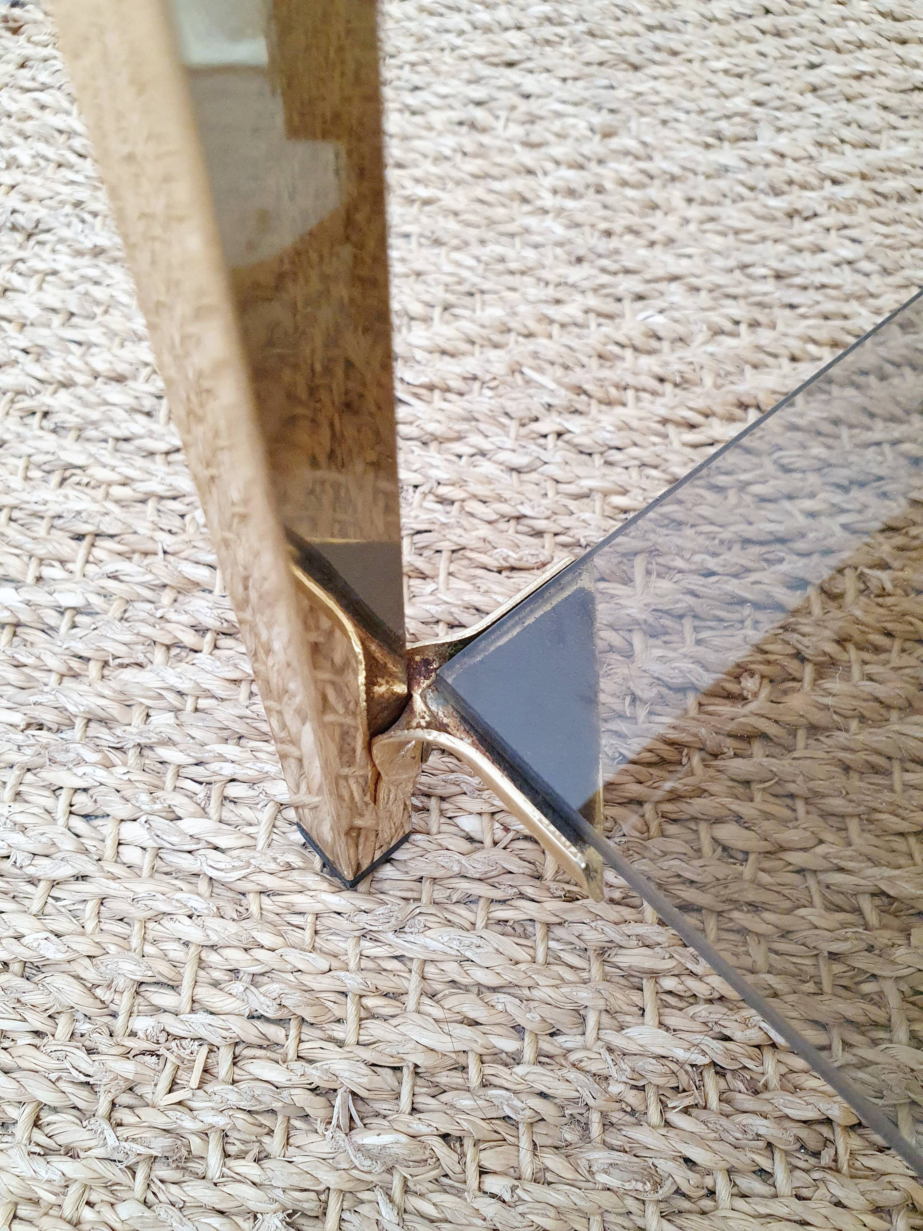 Side table gilded metal and smoked glass