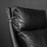 Mid-century danish modern minimalist black leather swivel armchair by georg thams, 1960s