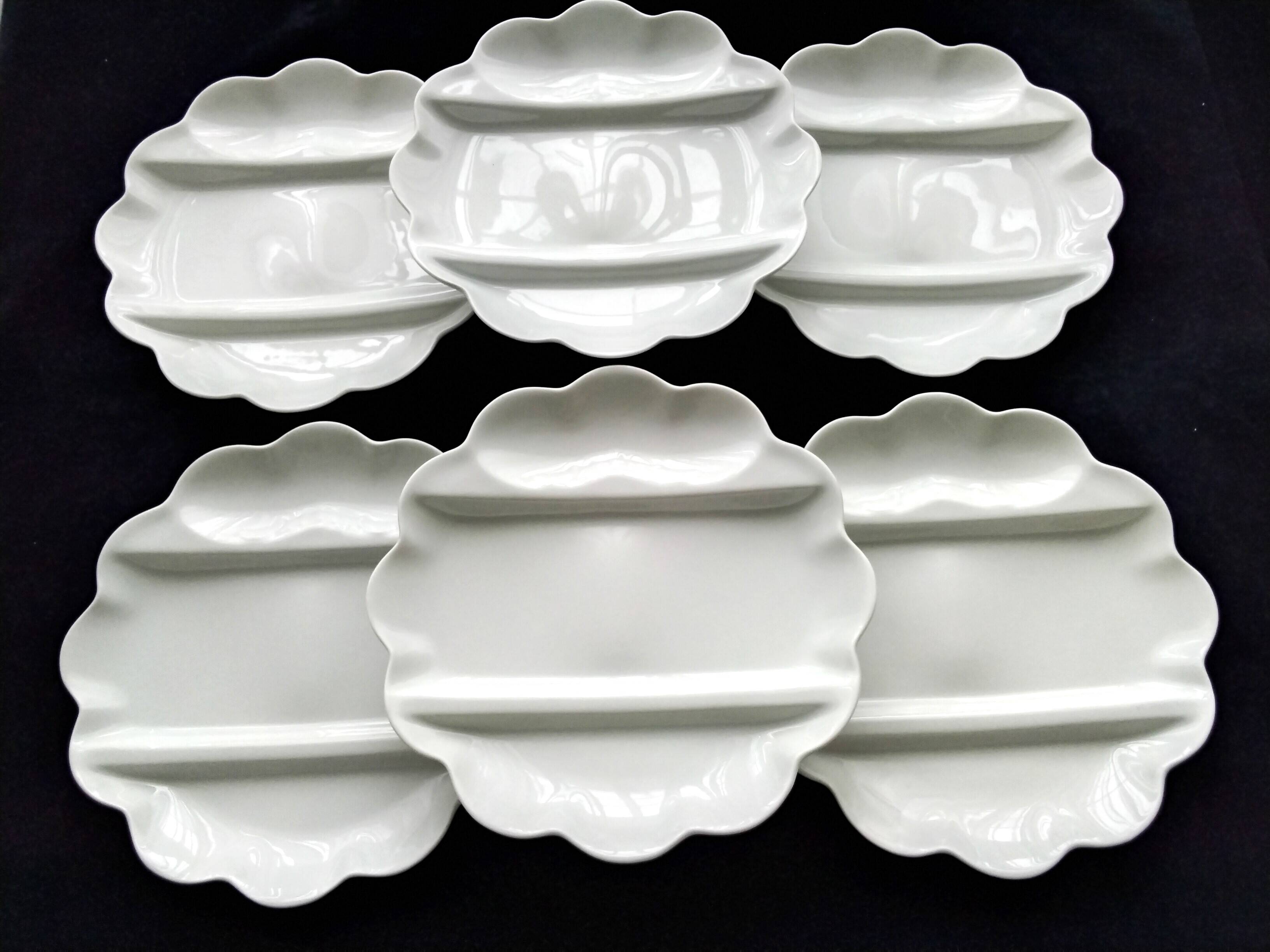 6 Assiettes à asperges en porcelaine de Limoges