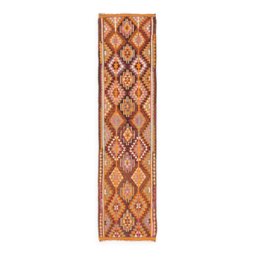 Turkish Handwoven Vintage Herki Kilim 90 cm x 328 cm