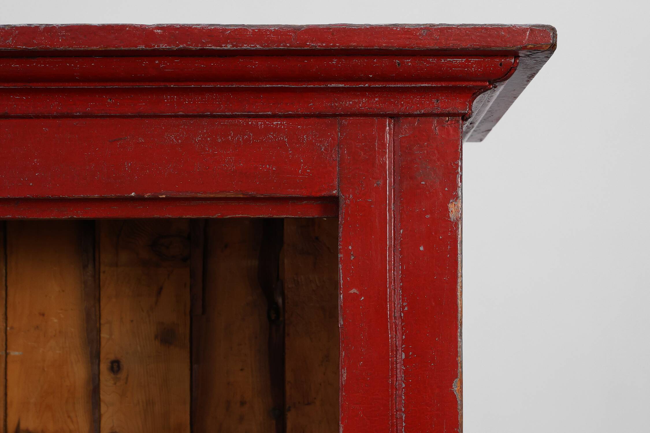 French 19th Century Red‑Painted Stepback Cupboard in Pine