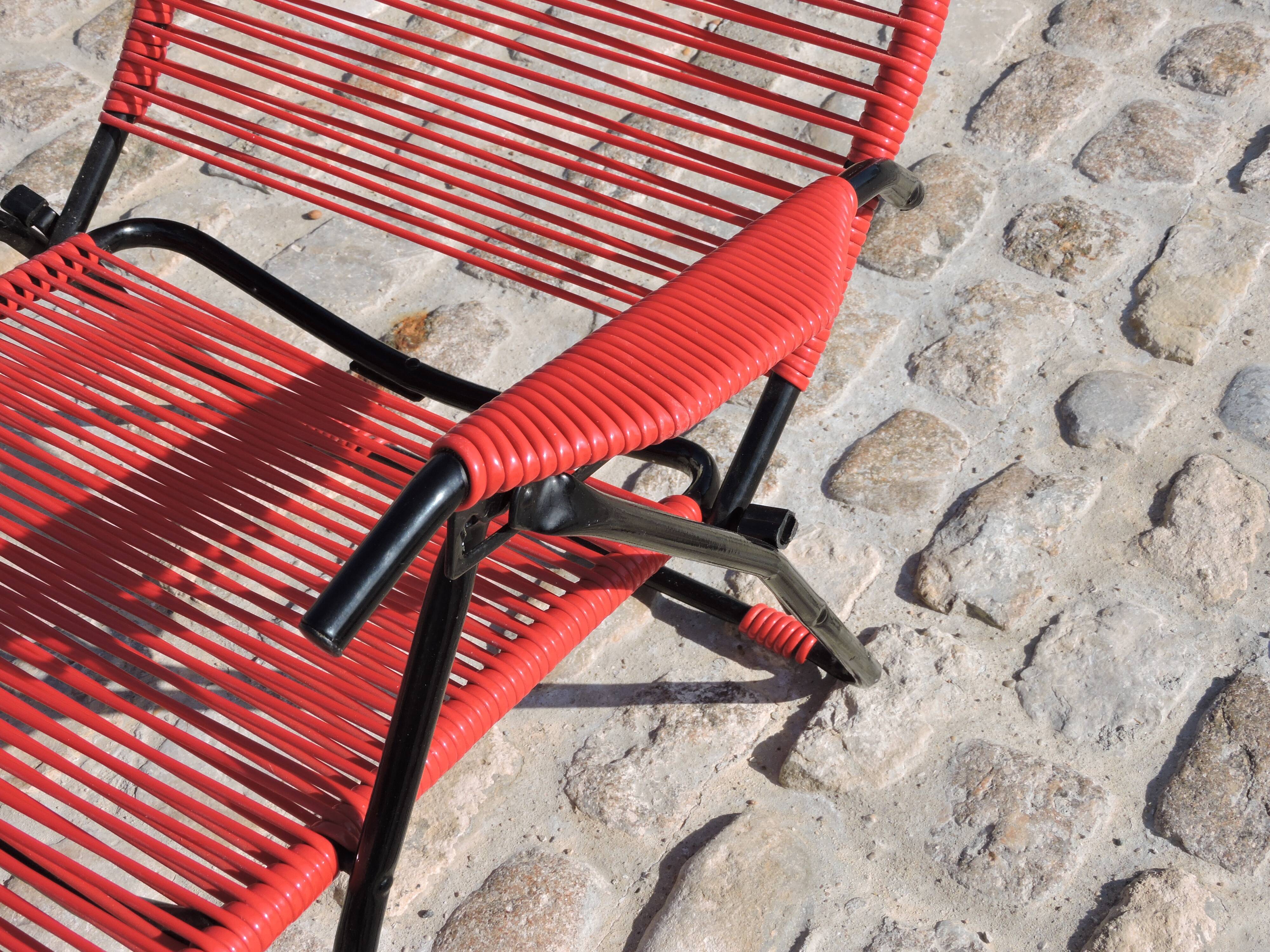 Pair of folding lounge chairs scoubidou vintage 60s
