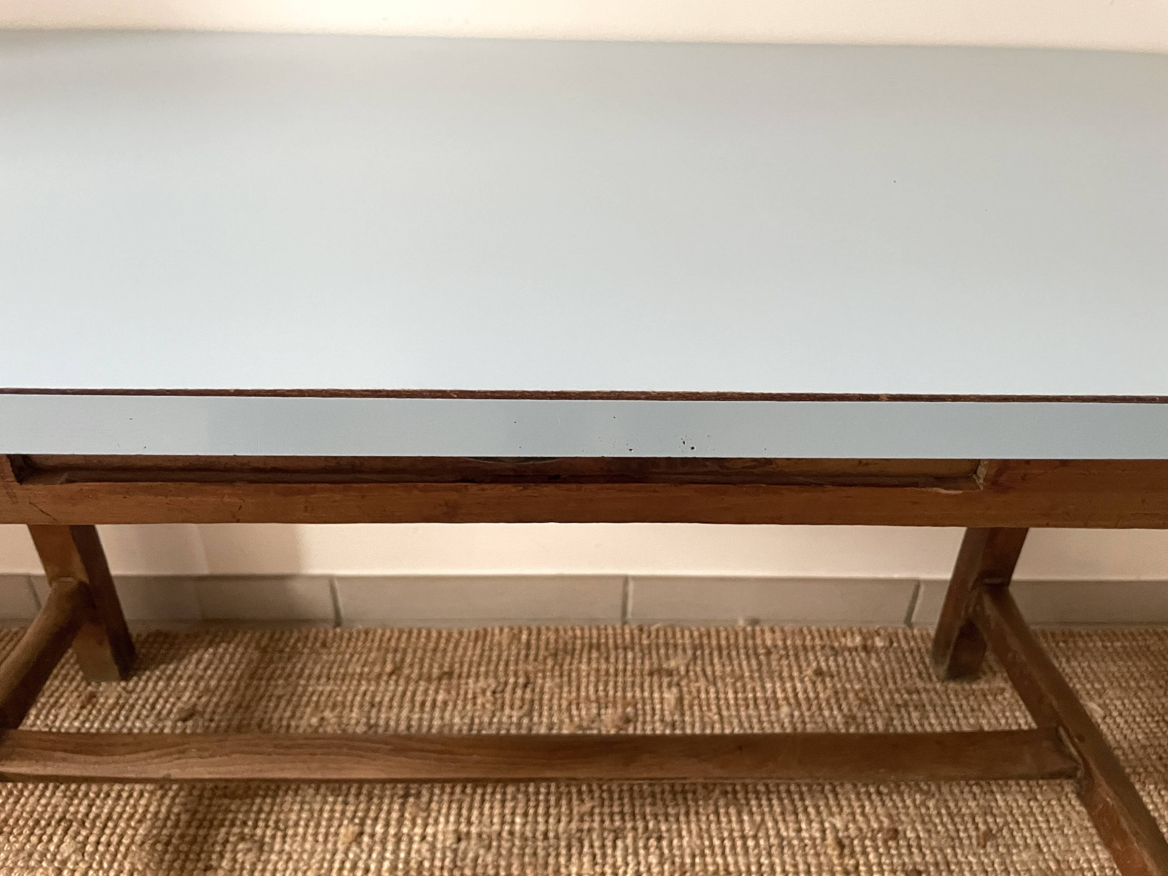 Antique farmhouse table with blue formica top