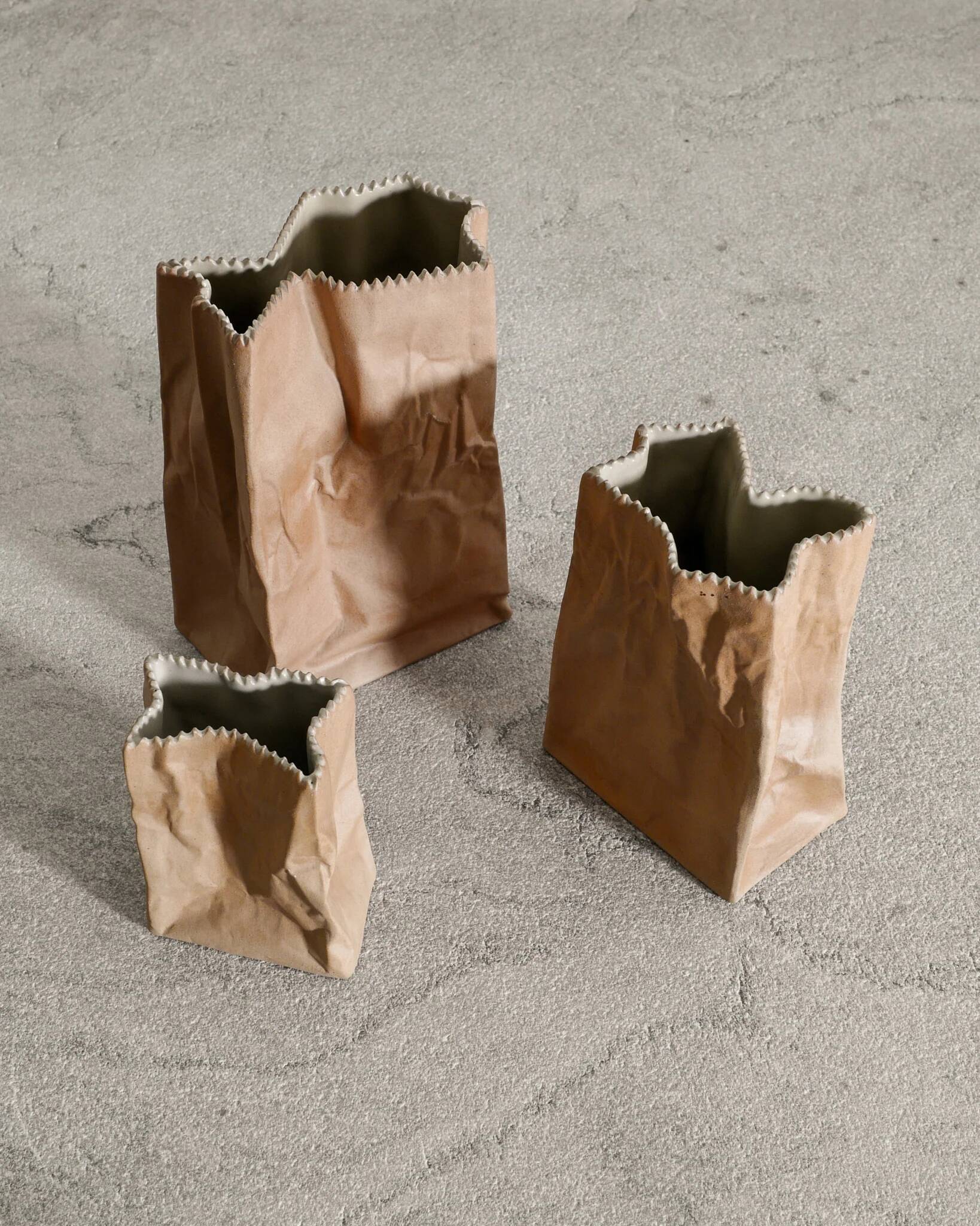 Set of Three Finnish Mid Century Tapio Wirkkala "Paper Bag" Vases, 1970s