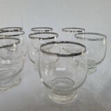 10 antique glasses with silver trim – French glassware, around 1950