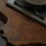 Mid-century Scandinavian coffee table made of solid elm wood, wabi-sabi style, 1960s.