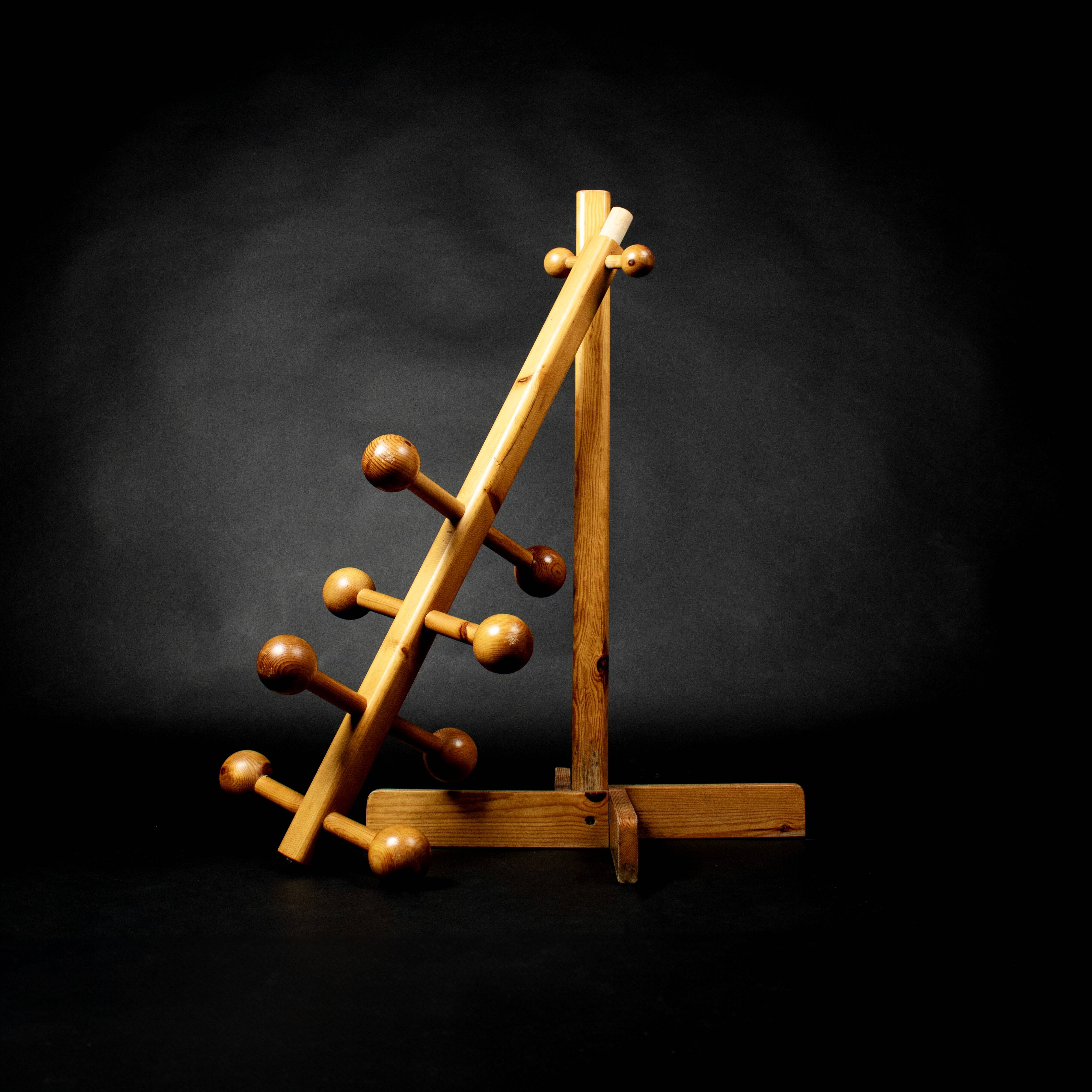 Vintage Scandinavian style pine ball coat rack