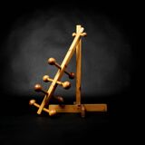 Vintage Scandinavian style pine ball coat rack