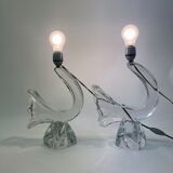 Set of 2 Daum France crystal table lamp , 1950's