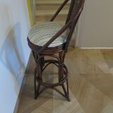 Set of 2 swivel bar stools / chairs - wood - cane - rattan - 80s