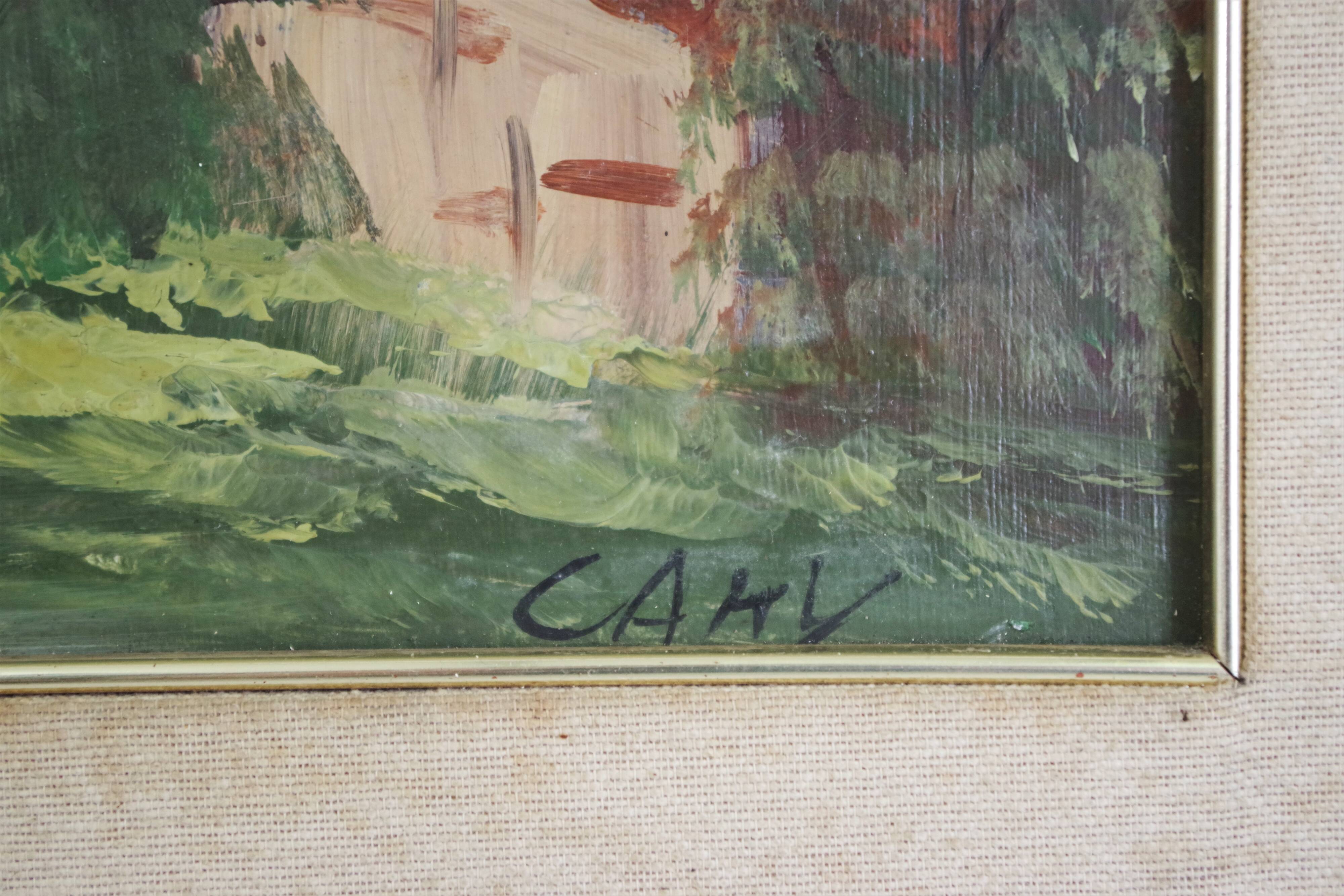 Oil painting on canvas, mountain landscape, Cakv