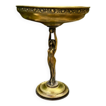 Grande coupe à fruits en laiton femme Art Nouveau