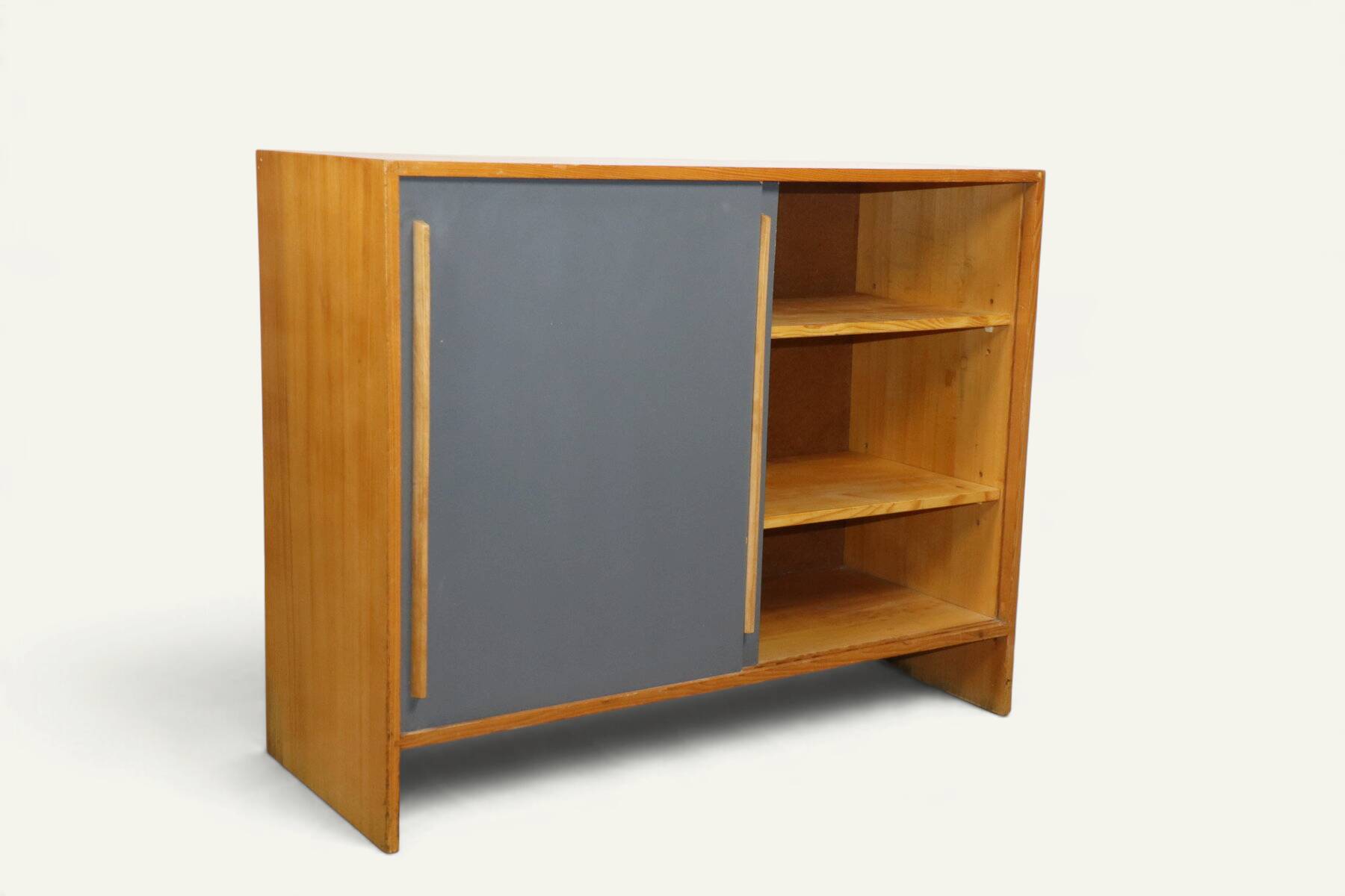 Vintage wooden sideboard with sliding doors – 1960s
