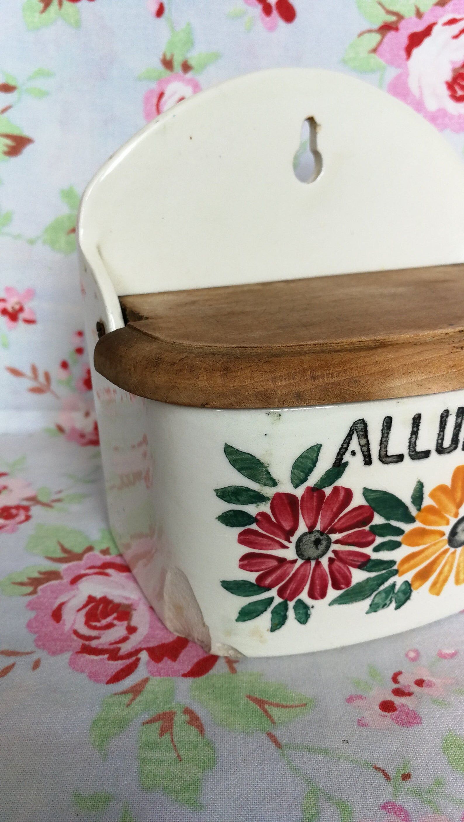 Ceramic matchbox and vintage antique wood dishes Creil Montereau HBCM