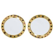 Modern Circular Mirror with Brass Frame and Semi-Precious Stone
