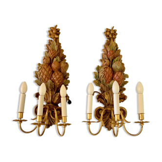 Pair of carved oak sconces