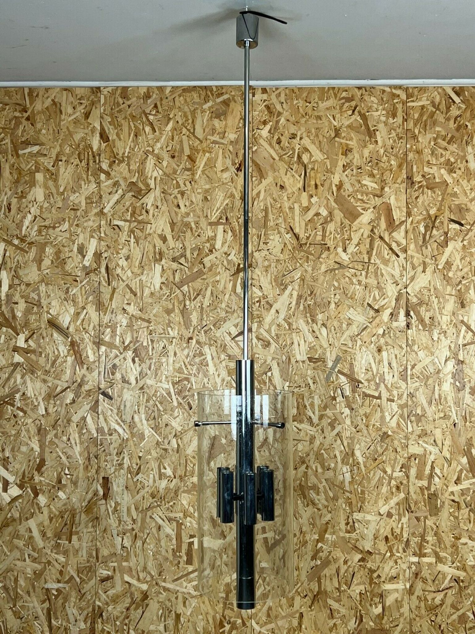 60s 70s Chandelier Huge Chandelier Pendant Lamp Limburg Glass & Chrome Design