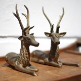 Paire de cerf, sculpture, cerf laiton, décoration intérieur, bouddhiste, collection, deer, brass