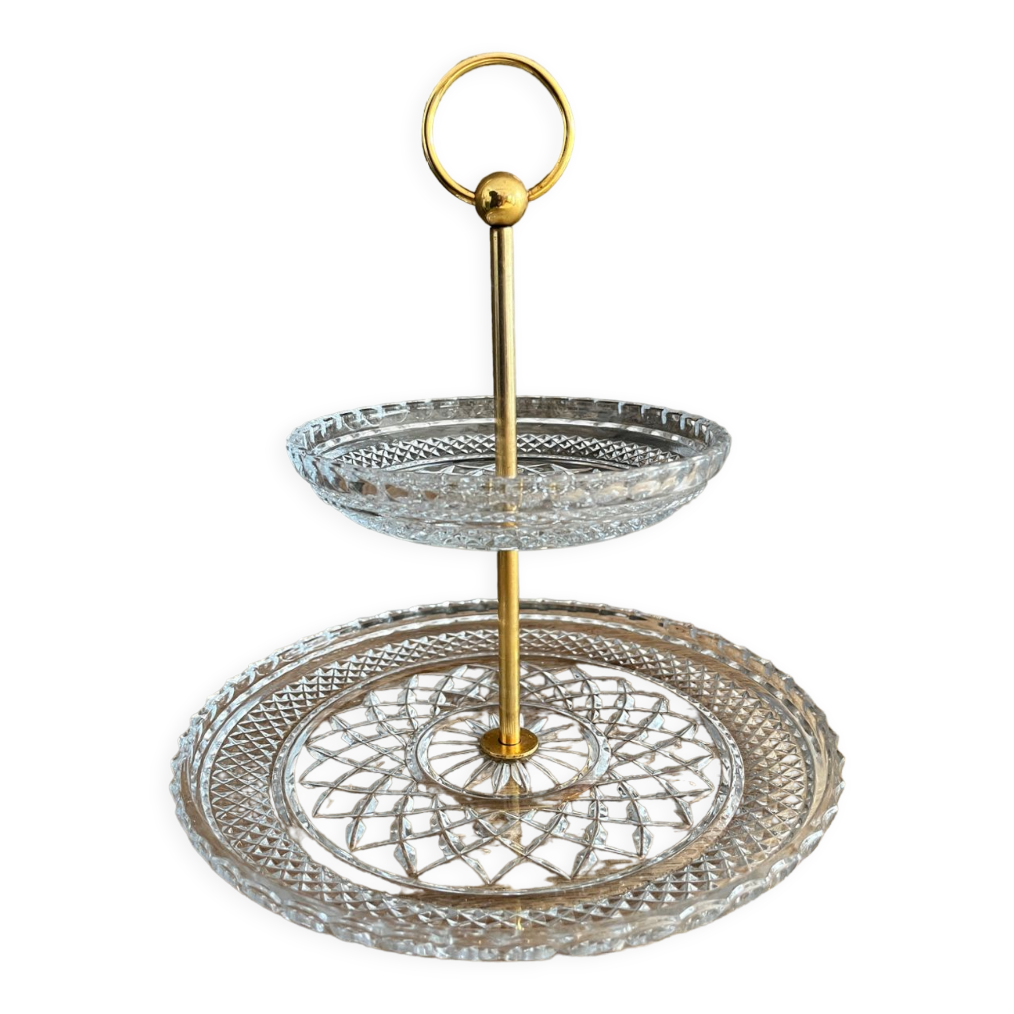 Glass and brass cake servant