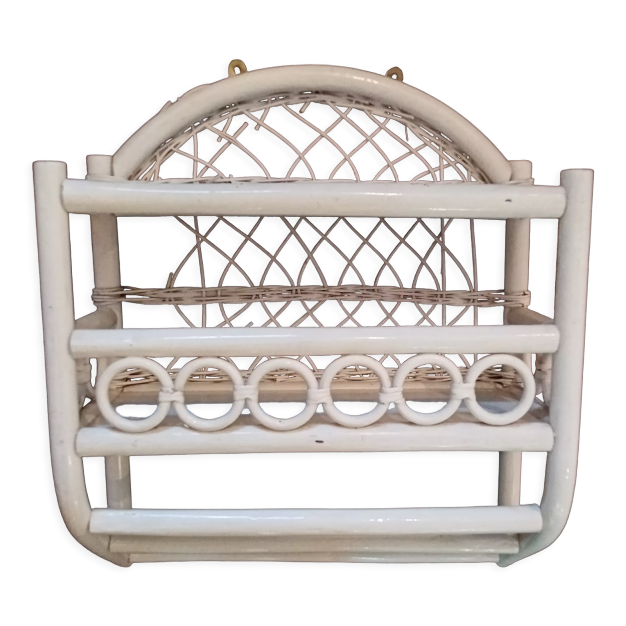 White rattan wall shelf