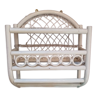 White rattan wall shelf