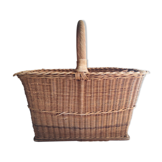 Large French vintage rectangular basket with a handle