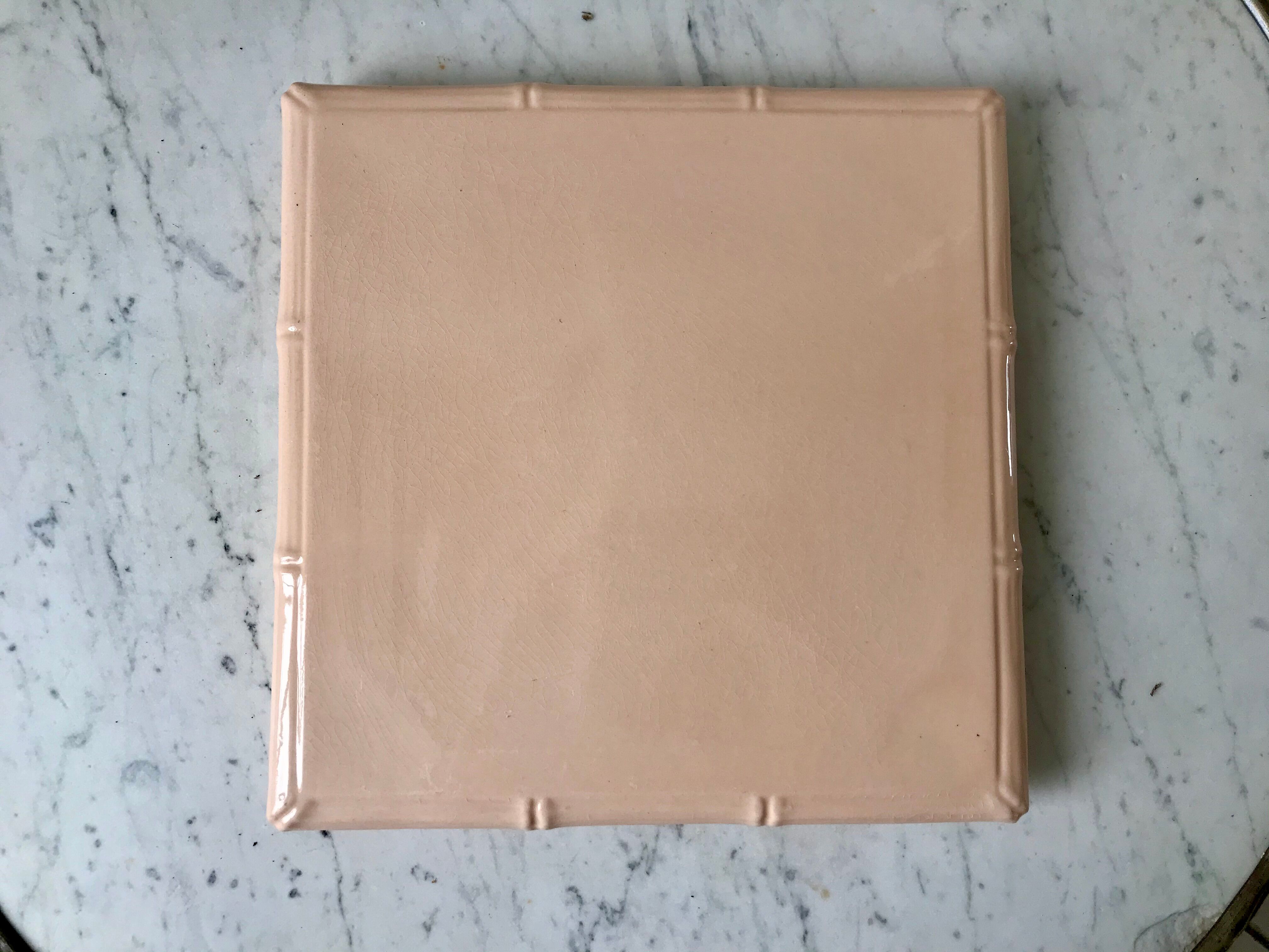 Pink earthenware trivia with bamboo effect Digoin Sarreguemines 50s