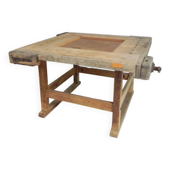 Large square workbench with 4 vices, 1950s
