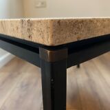 Table italienne en laiton travertin et acier ou table basse, années 1960