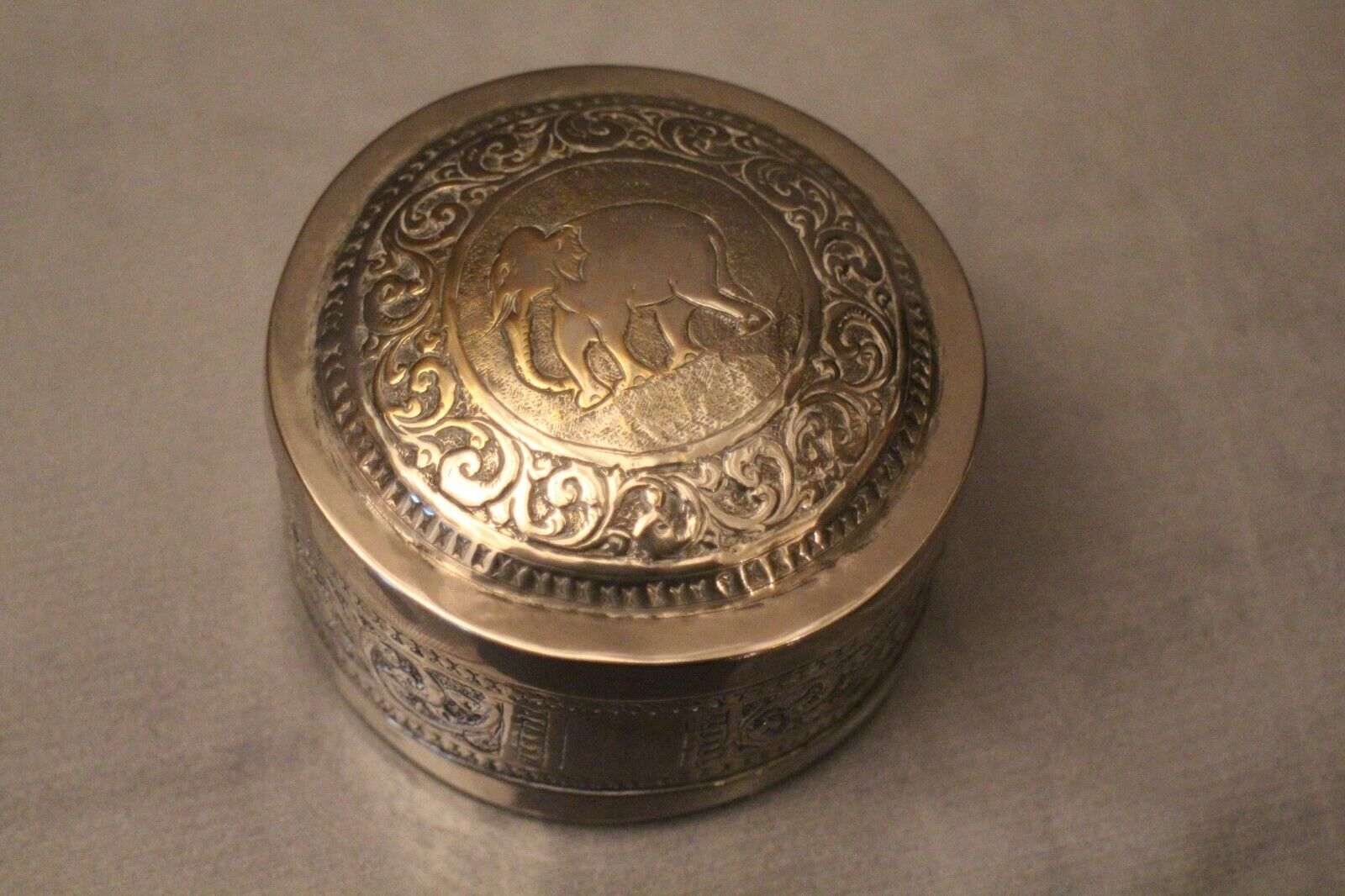 Silver metal box elephant decoration Cambodia Indochina early twentieth century