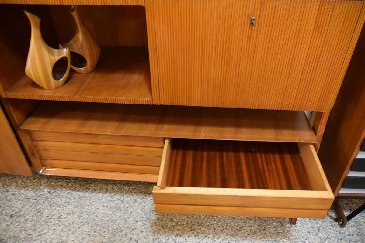 Mid-century living room furniture in ash wood with suspended parts