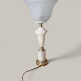Neo-Empire style table lamp in alabaster and brass - V-shaped tulip shade