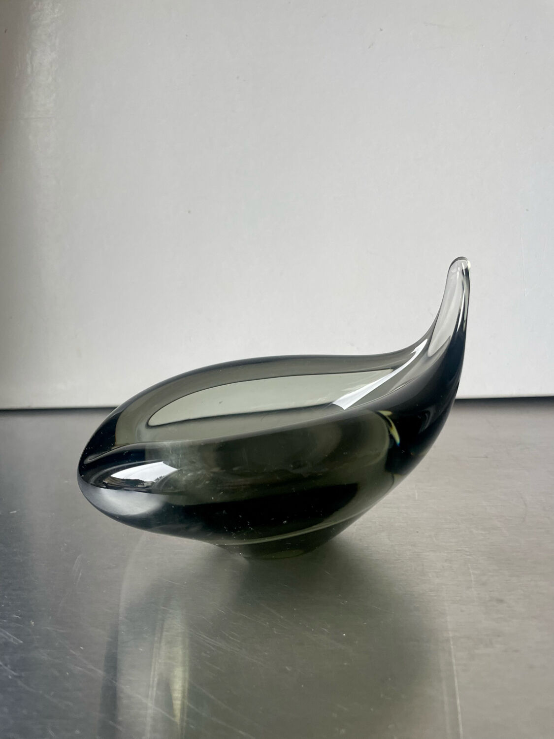 Sculptural Asymmetrical Holmegaard bowl by Per Lutken   Denmark  signed 1957