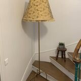Brass tripod floor lamp with golden pompom lampshade 1960
