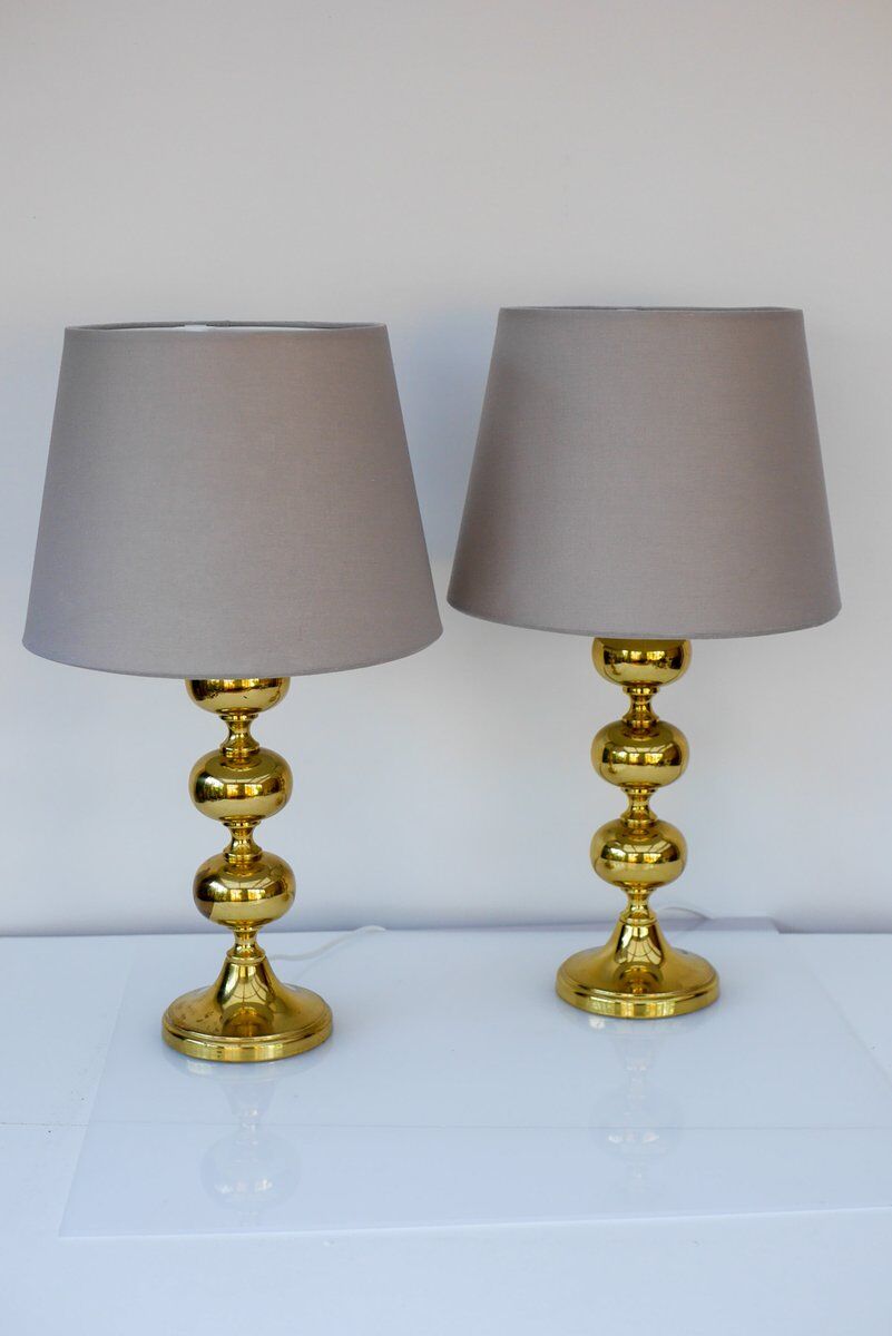 Scandinavian modern space age brass table lamps from Nafa, Sweden, 1970s, set of 2