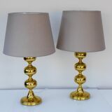 Scandinavian modern space age brass table lamps from Nafa, Sweden, 1970s, set of 2