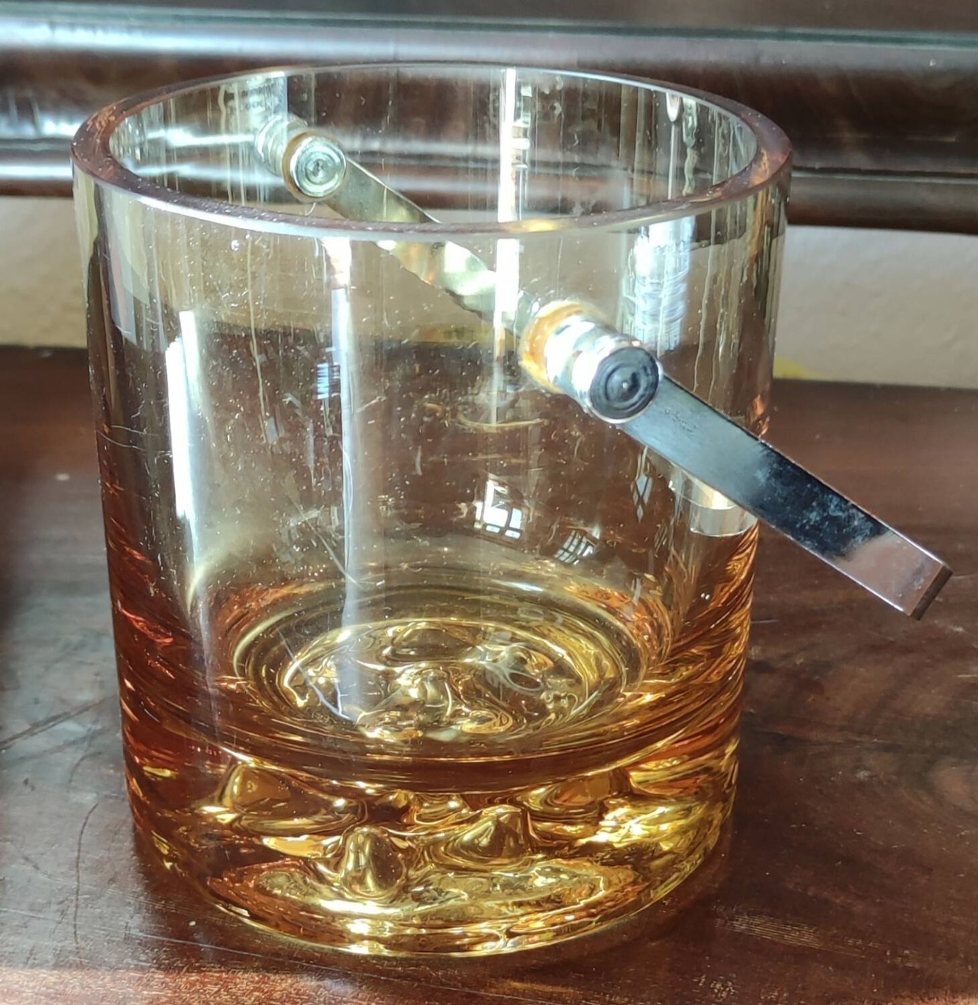 Ice Bucket Vintage Design In Thick Smoked Amber Glass