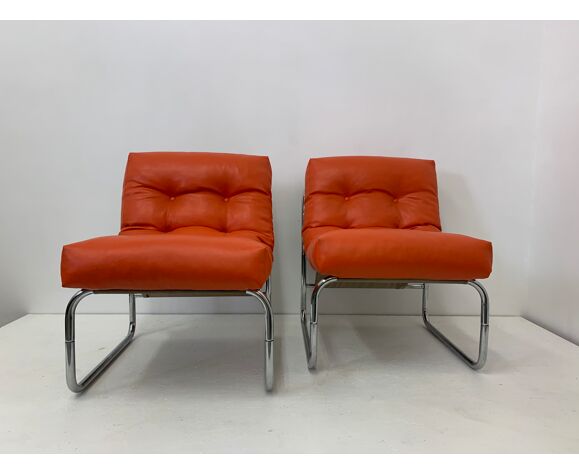 Lounge Chairs By Gillis Lundgren, Ikea Orange Leather Sofa Bedside