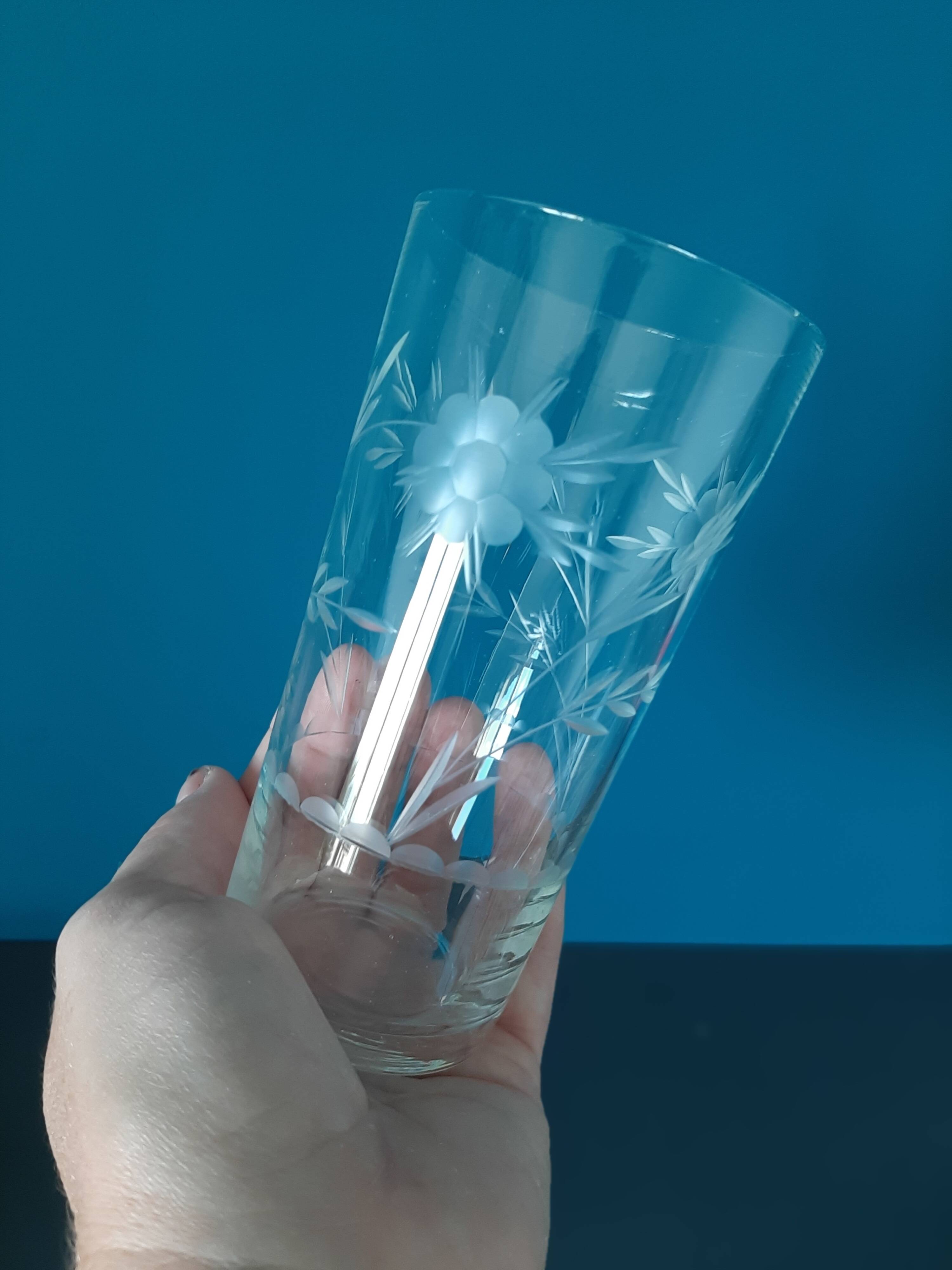 2 antique engraved glass cups