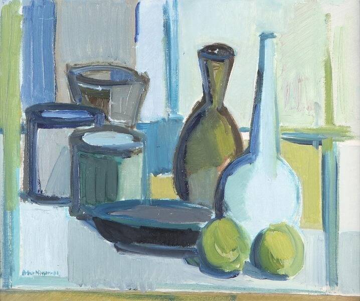 Original mid-century Swedish oil on canvas – “Still Life” by Arthur Nilsson – vintage & framed – 62 × 71 cm