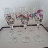 6 colored Paris crystal champagne flutes