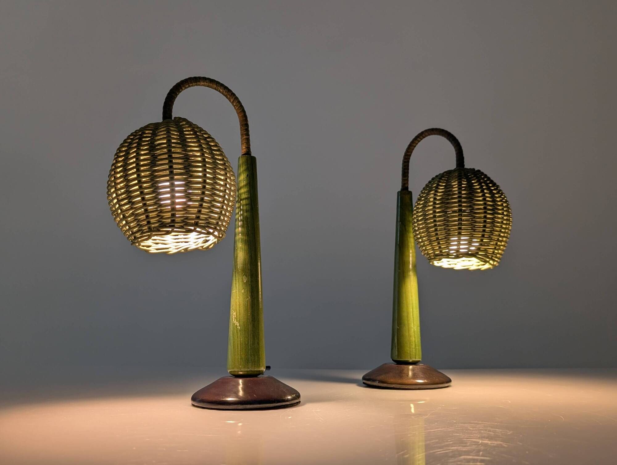 Organic Modern Mario Lopez Torres Style Green Rattan Lamps 1980s