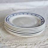 6 assiettes à dessert vintage faïence blanche et bleue