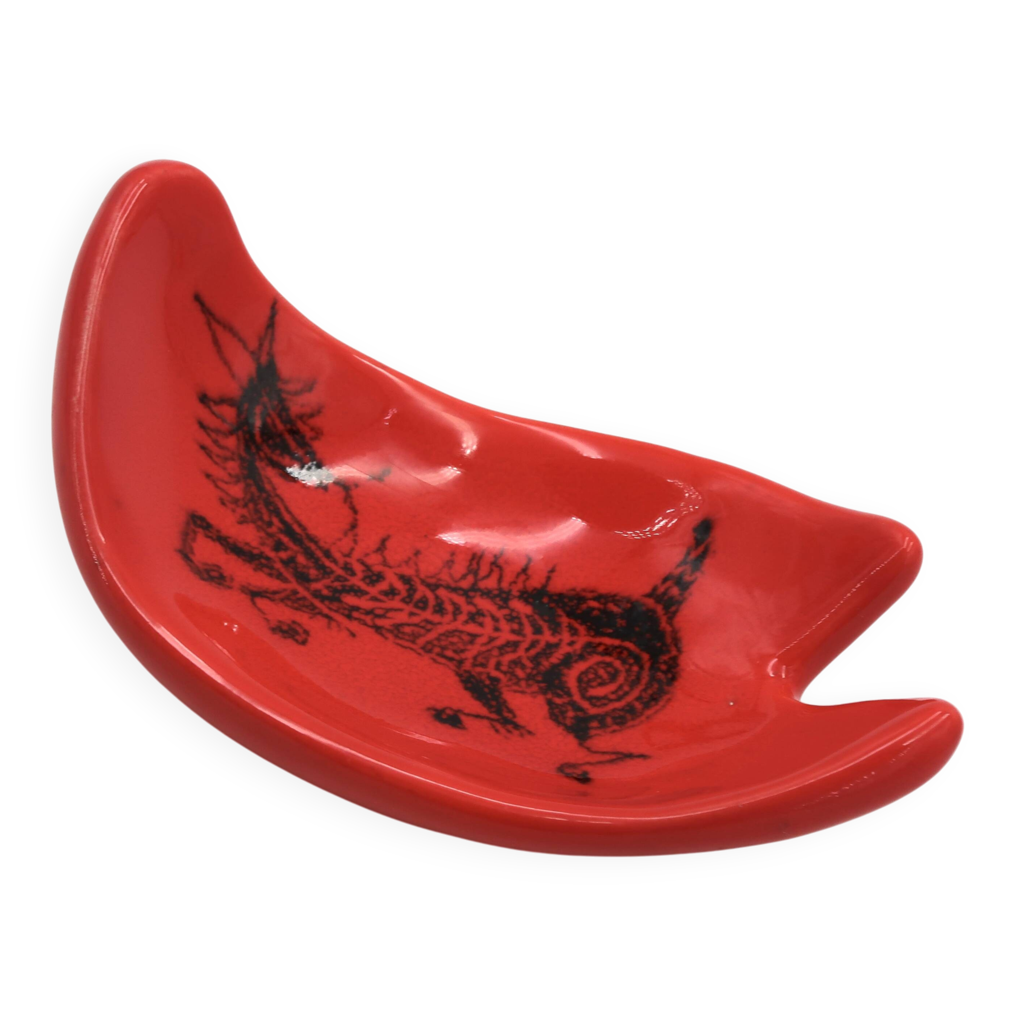 Red ceramic pocket emptier by Jean de Lespinasse, 1960s