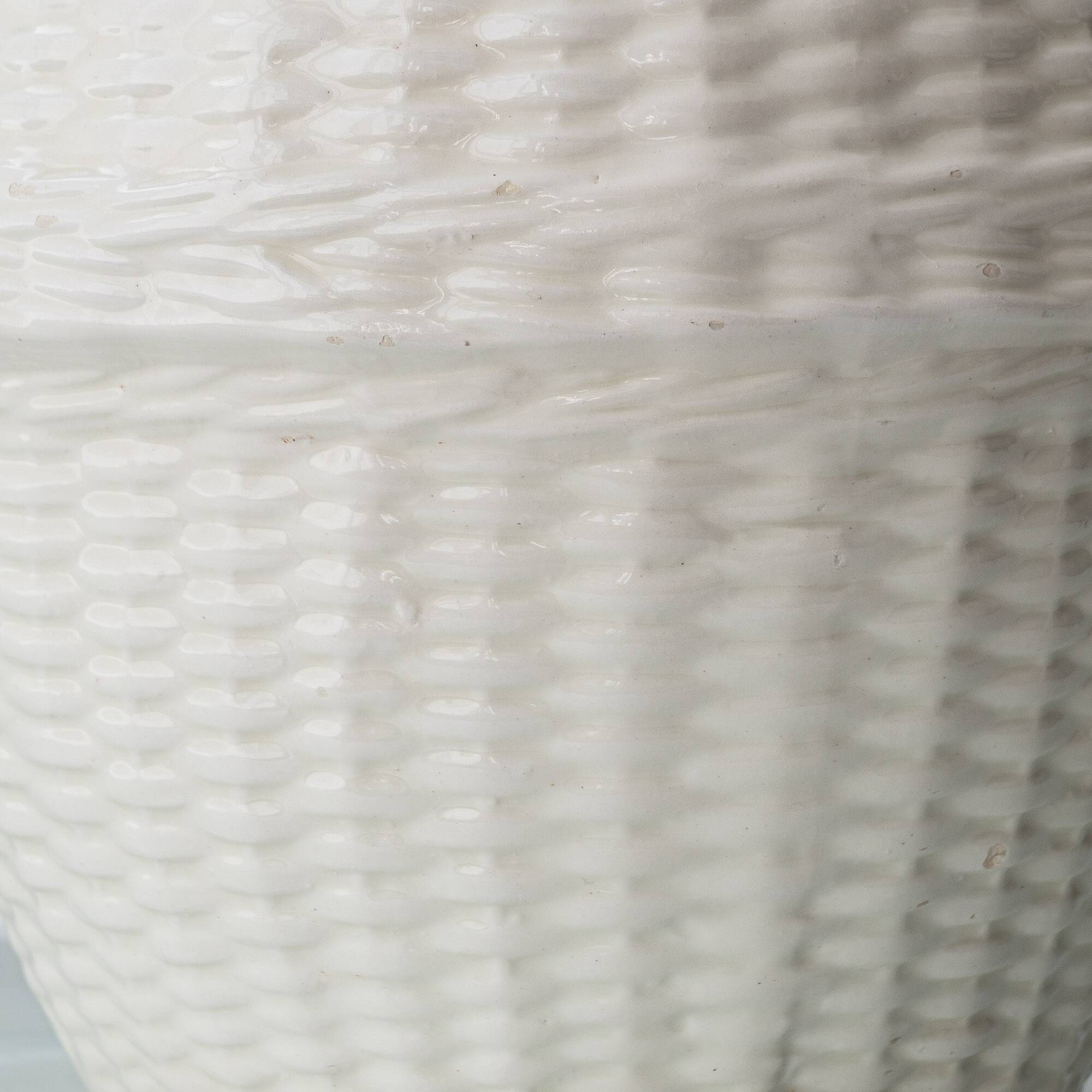 Pair of white ceramic table lamps with faux wicker texture, Spanish coastal design, 1970s