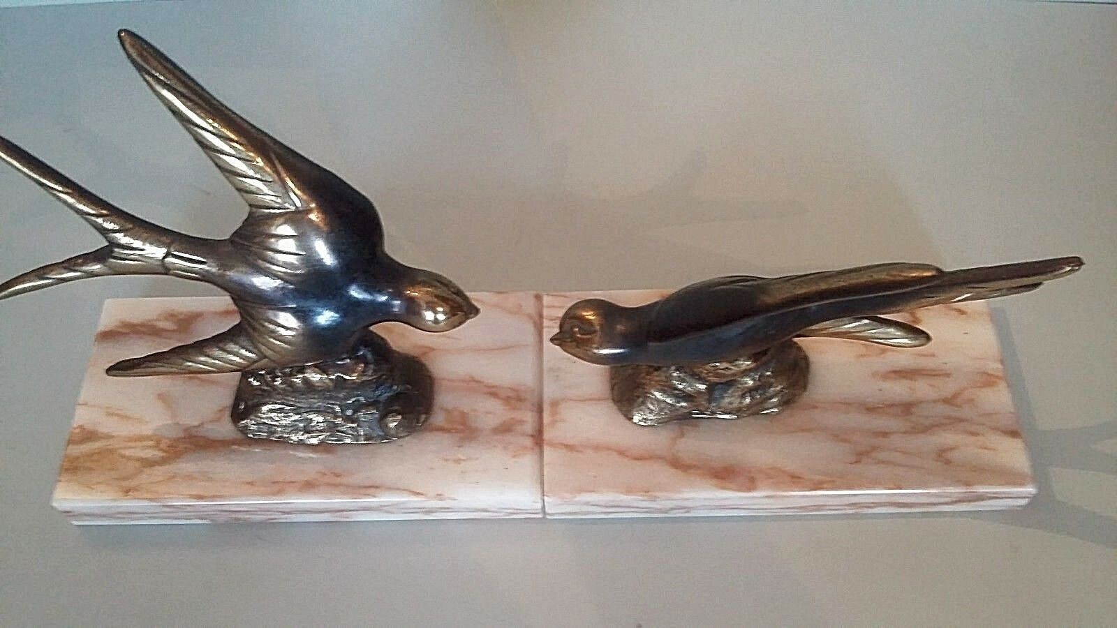Pair of art deco swallows bookends
